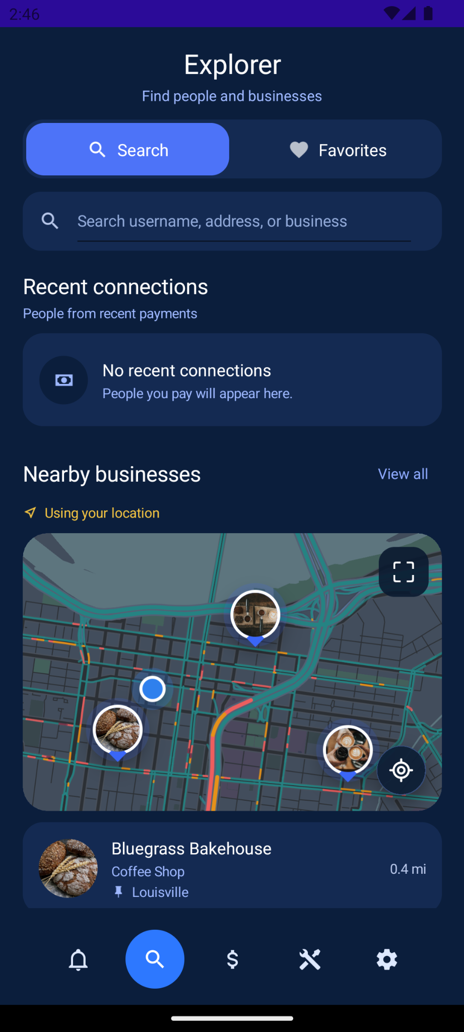 Yulo Explorer showing nearby Louisville businesses