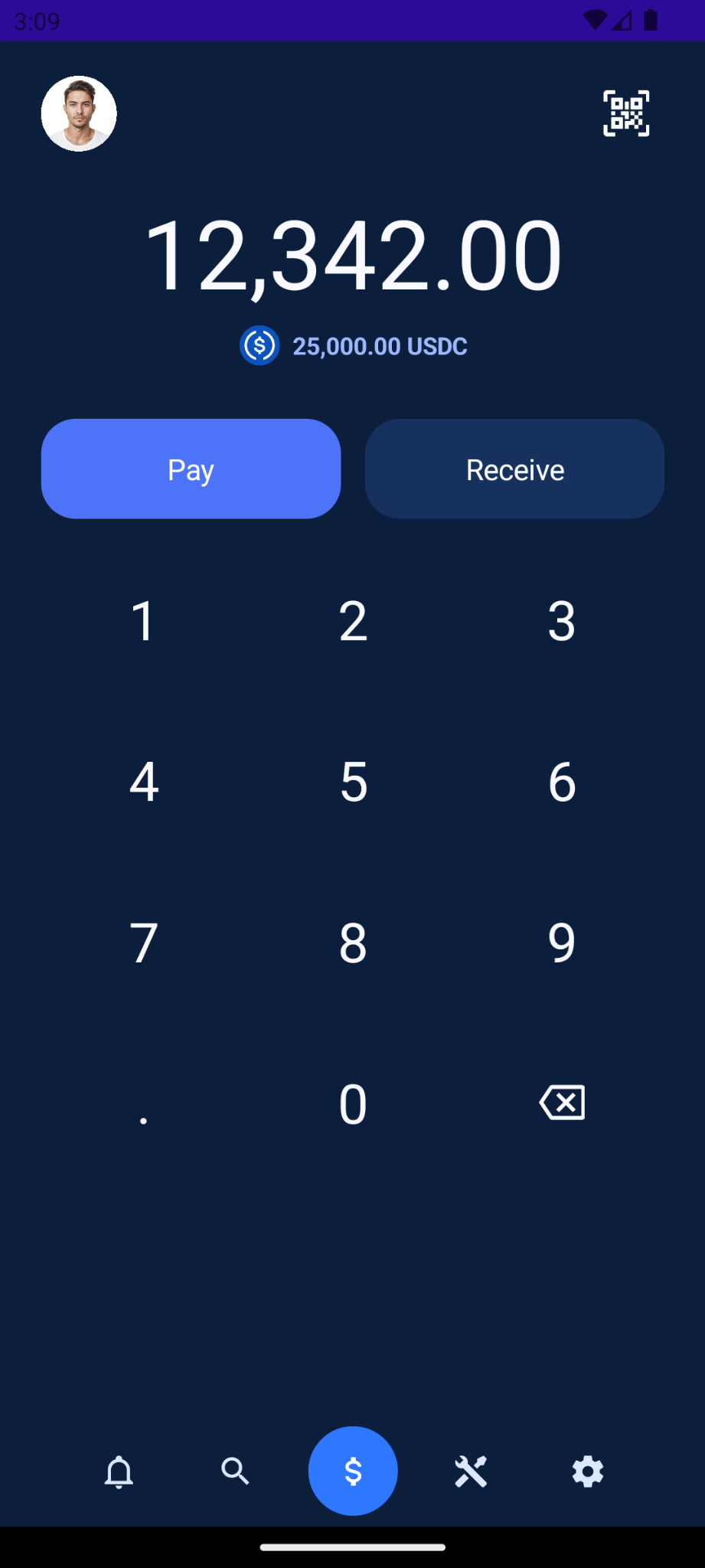 Yulo payment keypad showing a USDC payment amount