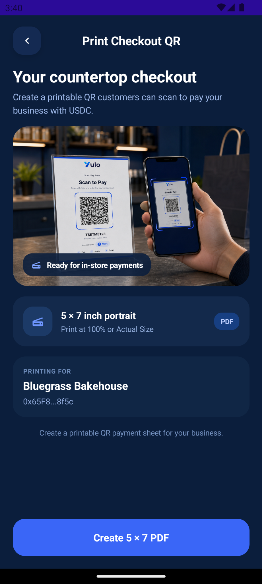Create a printable Yulo checkout QR PDF